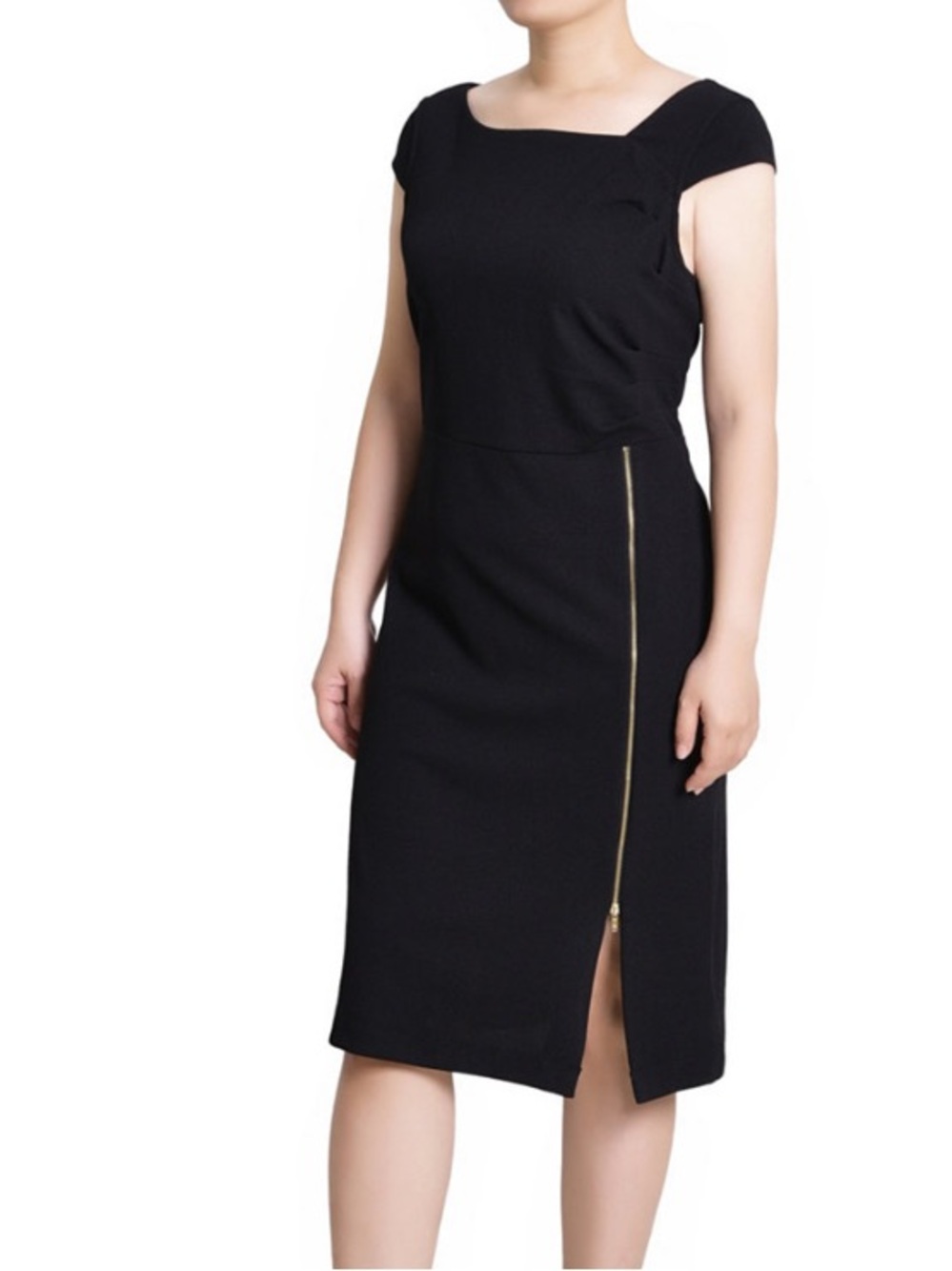 Classic Black Cap-Sleeve Sheath Dress FA01